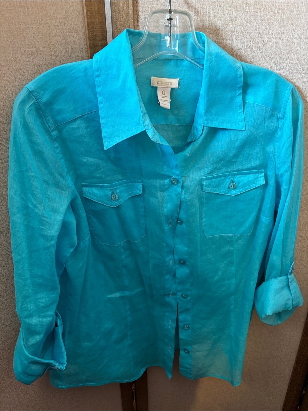 Chico's Bright Turquoise Button-Front Shirt 0 Small